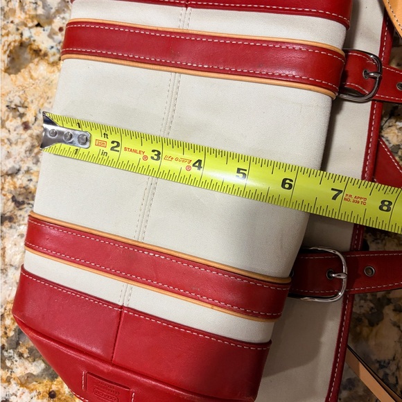 Vintage Coach, canvas and leather bag tan with red leather - Picture 10 of 10